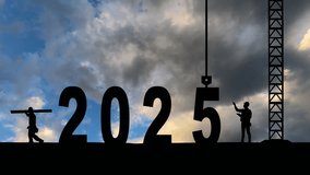 Crane lifting number 6 and come down to 2026, prepare for welcome start of beginning new year 2026 with silhouette construction site and worker staff team cooperate together, sunrise sky at background - Powered by Shutterstock - Get 15% off with code: PIKWIZARD15