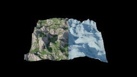Real terrain converted cyberspace. Software analyze images pixel by pixel, using algorithms to detect edges, shapes, and color. Seamless loop. 3D rendering. Black background. - Powered by Shutterstock - Get 15% off with code: PIKWIZARD15