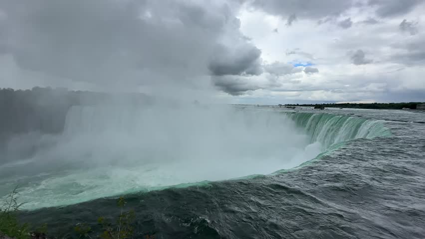 A Beautiful, Clear Day View of Niagara Falls, Captured from Bottom to Top. The Flow of Water and the Bright Sunshine Create a Majestic and Iconic Scene of Natural Beauty in Niagara, Canada.