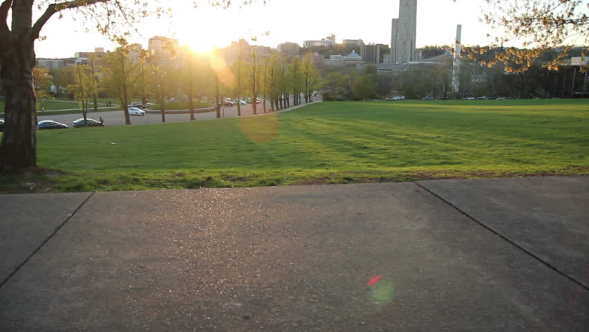 Sunset over the University of Pittsburgh in Oakland.