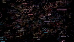 Abstract futuristic 3D animation of hormone molecule structures flying in 3D space, colored version, depth of field effect, concept of human biology, neurochemistry and hormone balance - Powered by Shutterstock - Get 15% off with code: PIKWIZARD15