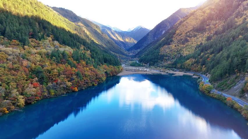 Scenic of Jiuzhaigou national park in autumn, China.