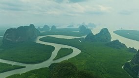 Aerial drone view of heart shape Island of Love in mangrove forest 
beautiful green mangrove forest sea water. Heart shaped Island.view over heart island.archipelago and mangrove forest background - Powered by Shutterstock - Get 15% off with code: PIKWIZARD15