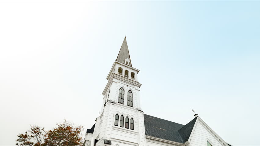 Panoramic view of a local church in Lunenburg, Nova Scotia, Canada.