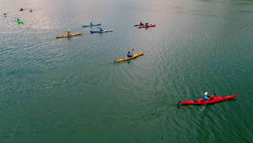 Sea Kayaking Activity,Shot of Colorful Kayaks