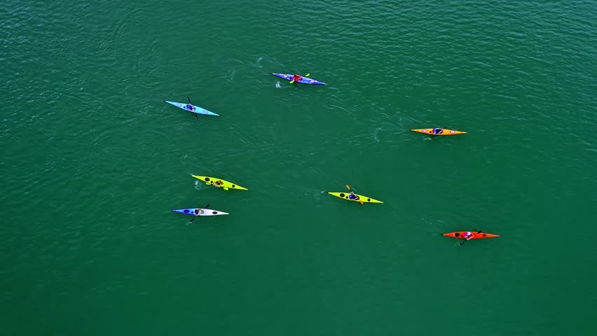 Sea Kayaking Activity,Shot of Colorful Kayaks