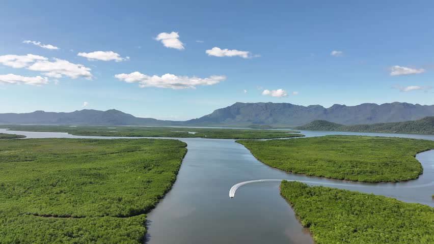 Aerial footage of Fishers Creek near Cardwell Qld Australia