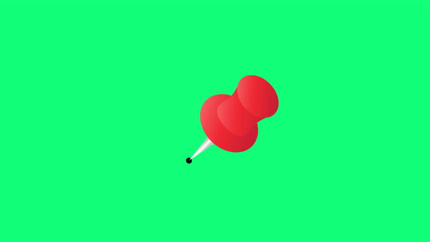 Red push pin icon falling 3D animation on a green screen background. Perfect for business, presentations, infographics, video editing, or motion graphic overlays.
