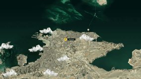 High‑resolution 3D satellite animation of Dammam, Saudi Arabia, showcasing sweeping aerial views of the Gulf Coast with gently animated clouds and a sleek, dynamic city label overlay - Powered by Shutterstock - Get 15% off with code: PIKWIZARD15