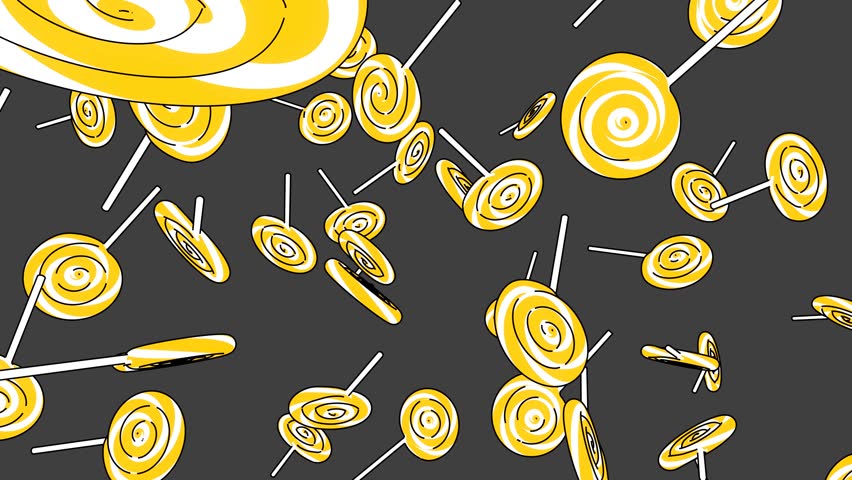 Toon-style lollipops of yellow color on a gray background.
Loop able 3DCG animation.
