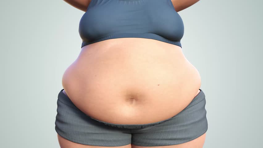 Losing weight, slimming down, potbelly, excess fat, 3D animation
