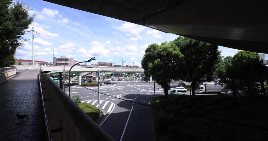 A traffic jam at the downtown street in Takashimadaira Tokyo wide shot