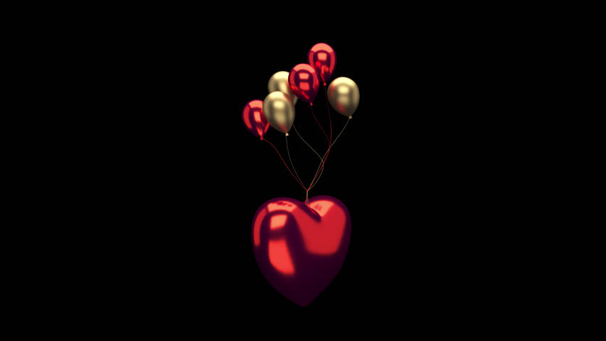 Cute 3D heart and balloons on a transparent alpha channel background in a seamless loop for easy drag and drop use...