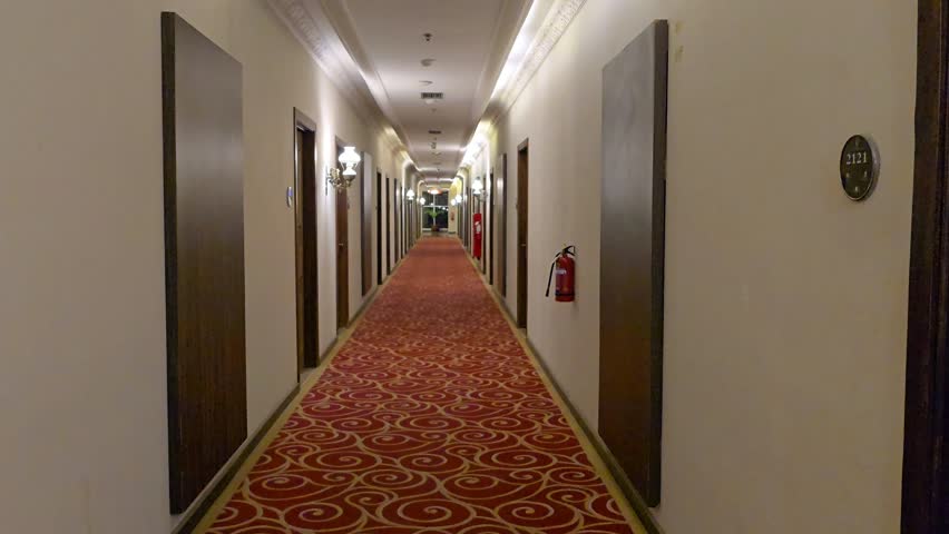 Dark corridor of the hotel, Hotel hallway 