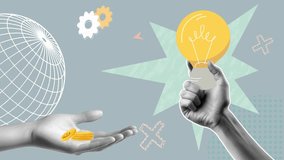 Hands Reaching Out Towards Globe and Light Bulb Symbolizing Global Finance, Innovation, Investment, and Creativity in Business Concepts - Powered by Shutterstock - Get 15% off with code: PIKWIZARD15