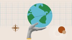 Hand Holding Stylized Globe with Compass Rose and Geometric Background for Concept of Global Awareness and Navigation in Modern Design - Powered by Shutterstock - Get 15% off with code: PIKWIZARD15