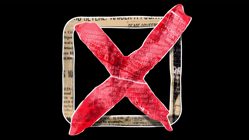 Negative checkbox - red X symbol of rejection or wrong choice. 