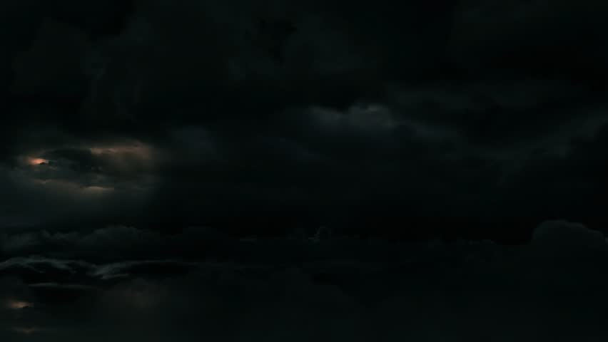 Aerial wide shot of dark tropical monsoon cyclone supercell thunderstom strom clouds with lightning bolt strike