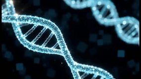 A high-tech and abstract 3D representation of a vertically oriented DNA molecule. The double helix is composed of a network of glowing blue particles that illuminate brightly against a dark background - Powered by Shutterstock - Get 15% off with code: PIKWIZARD15