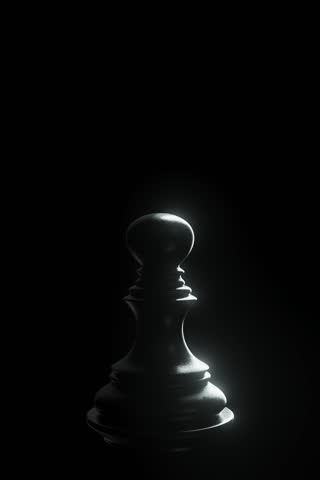 A loop able animation of a single light rotating around a regular pawn chess piece on an isolated black background - 3D render
