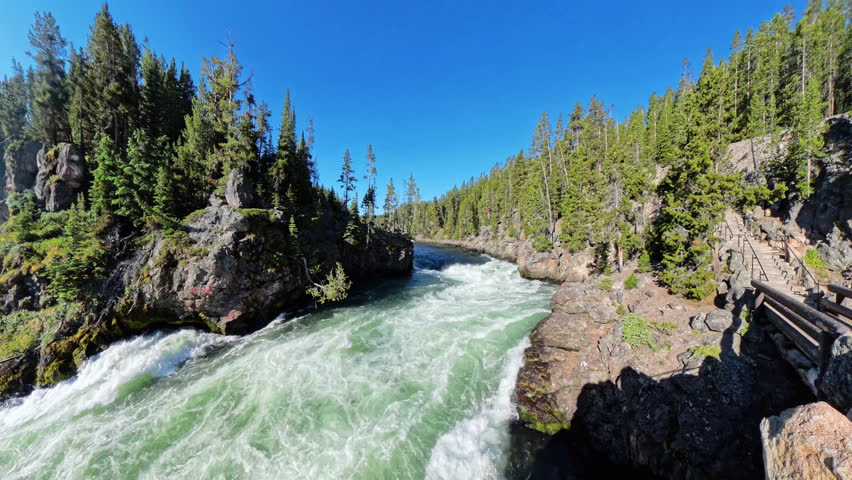 Aqua Waters Approach Upper Yellowstone Falls in Summer