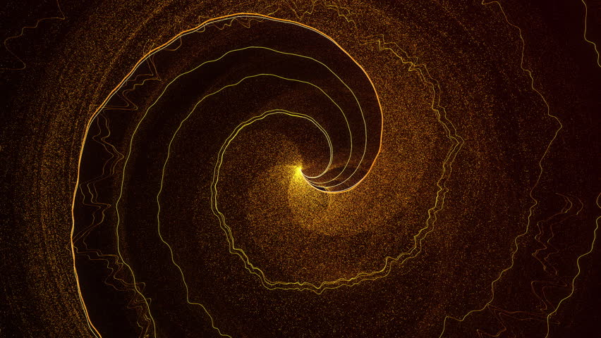 Golden abstract vortex of glowing particles with dynamic swirling motion. Perfect for elegant intros, science fiction visuals, and high-end motion graphics. Ideal for backgrounds and overlays.