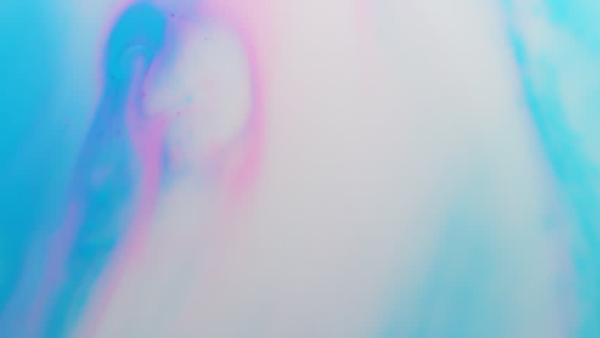 Light fluid. Enamel spill. Wavy pink blue watercolor paint stream with cloudy gradients surface texture. Smoky defocused dye effect in opaque liquid.