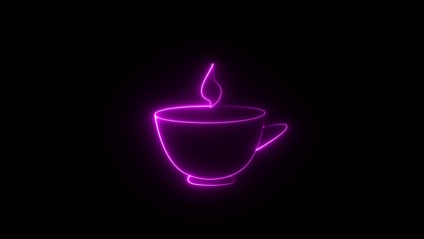 Neon pink color cup and stream flying on black background.