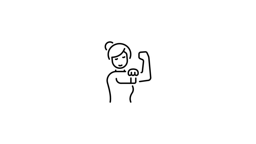 A line animated icon of a strong girl showing her muscles 