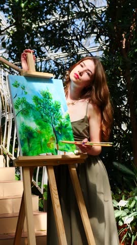 An Elegant Artist Enthusiastically in a Garden Creating Beautiful NatureInspired Artwork