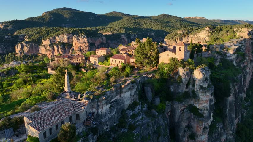 historic Siurana village in Catalunya, medieval cliff village in Spain, tourism in Tarragona, Catalunya, Spanish mountain village