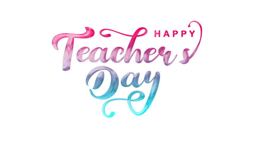 Happy teachers day in colorful script suitable for greeting cards, posters, social media posts to appreciate teachers. Bright and cheerful design.