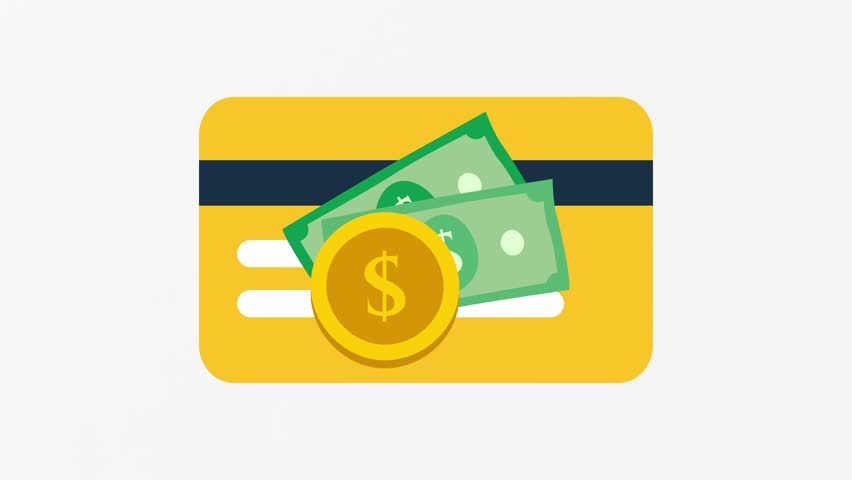 Credit card, Debit card. US Dollar money, Gold golden platinum icons sign symbols, shape illustrations. Vector animation, motion graphic video footage. Isolated white screen background