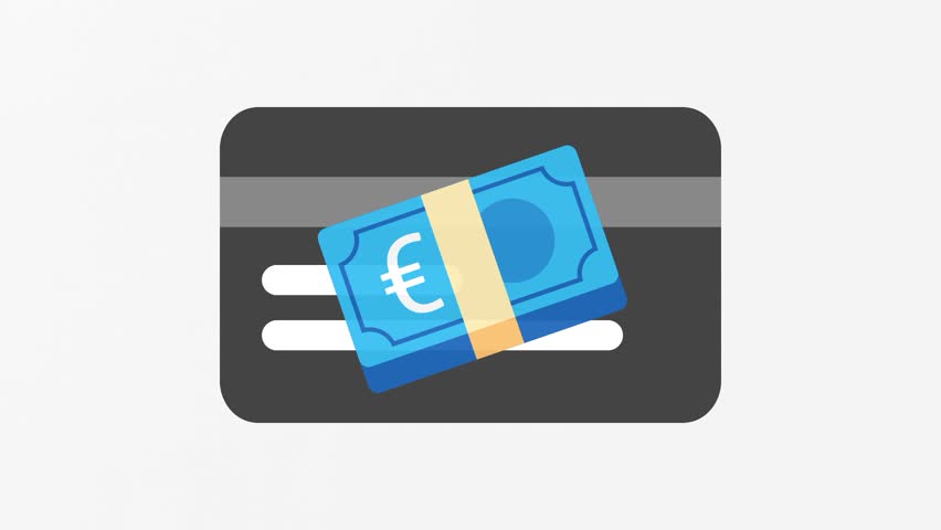 Credit card, Debit card. European euro money, Black colour premium icons sign symbols, shape illustrations. Vector animation, motion graphic video footage. Isolated white clear background