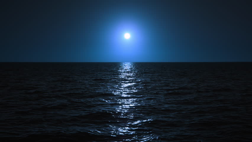 This beautiful scene showcases a truly serene nighttime ocean view, where gentle waves gracefully reflect the soft moonlight, thus creating a calming and peaceful atmosphere that is truly enchanting