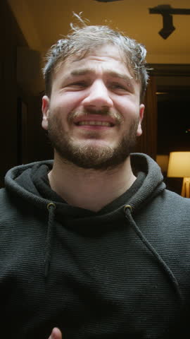 POV of a Hungry Man Looking Desperately Into an Empty Refrigerator at Night ,vertical video