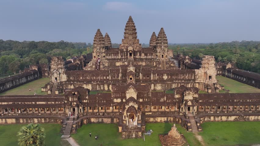 Aerial View of the Ancient Ruins of Angkor Wat Temple Near Siem Reap, Cambodia