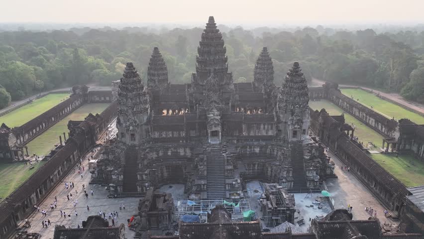 Aerial View of the Ancient Ruins of Angkor Wat Temple Near Siem Reap, Cambodia