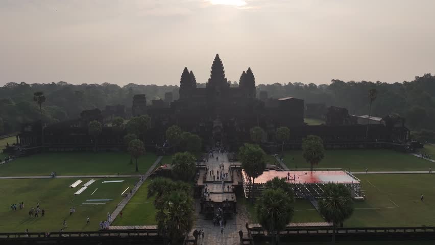 Aerial View of the Ancient Ruins of Angkor Wat Temple Near Siem Reap, Cambodia