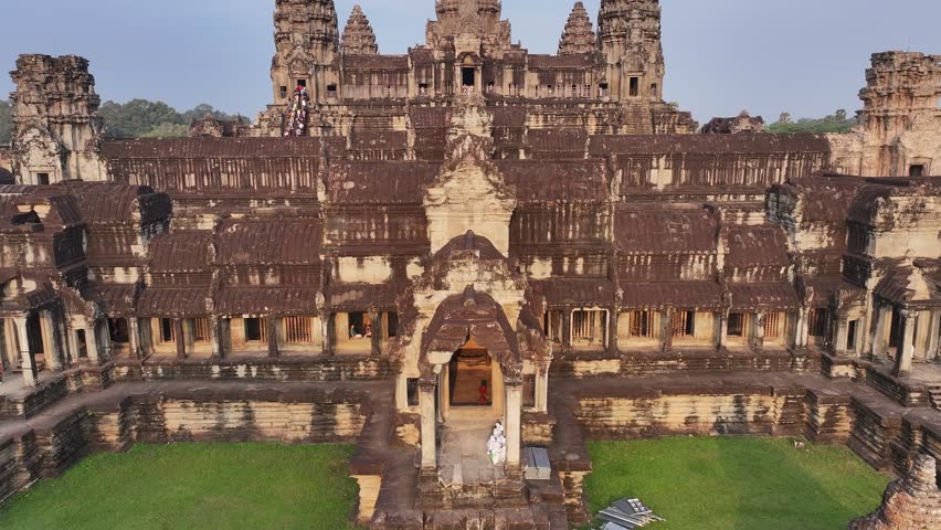 Aerial View of the Ancient Ruins of Angkor Wat Temple Near Siem Reap, Cambodia