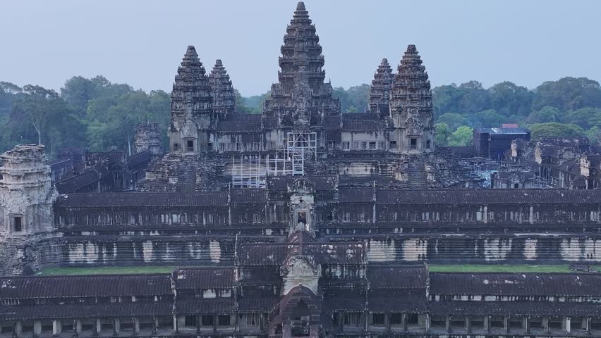 Aerial View of the Ancient Ruins of Angkor Wat Temple Near Siem Reap, Cambodia