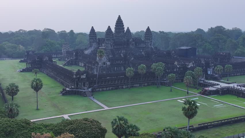 Aerial View of the Ancient Ruins of Angkor Wat Temple Near Siem Reap, Cambodia