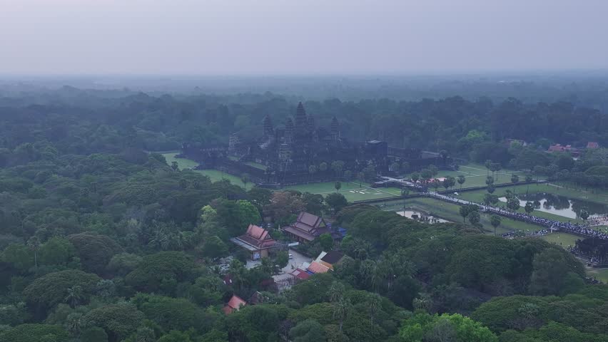 Aerial View of the Ancient Ruins of Angkor Wat Temple Near Siem Reap, Cambodia