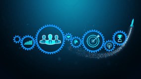 Business process and goal achievement concept with gears and rocket launch path symbolizing success and growth. Looping video and alpha channel for transparent background. - Powered by Shutterstock - Get 15% off with code: PIKWIZARD15