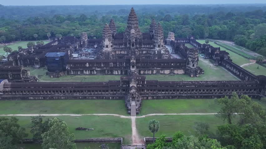 Aerial View of the Ancient Ruins of Angkor Wat Temple Near Siem Reap, Cambodia