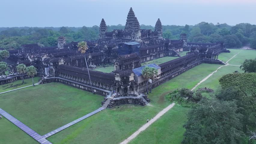 Aerial View of the Ancient Ruins of Angkor Wat Temple Near Siem Reap, Cambodia