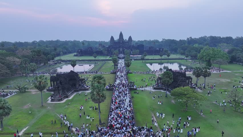 Aerial View of the Ancient Ruins of Angkor Wat Temple Near Siem Reap, Cambodia