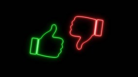Neon glowing like dislike icon animation on alpha background, thumbs up, thumbs down, 4k - Powered by Shutterstock - Get 15% off with code: PIKWIZARD15