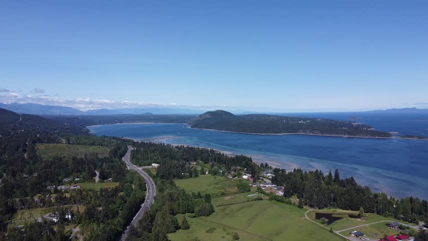 Nanaimo sea view, vancouver island, british columbia Canada, drone view, white sand beaches, blue water, island view from top, birds eye view