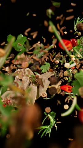 Super Slow Motion Shot of Flying Mix Spices . Filmed on high speed cinema camera , 1000fps .